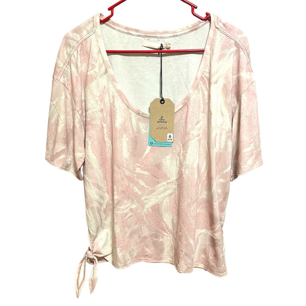Prana Poly Jungle Willow Pink Marble Short Sleeve Top S / M Oversized